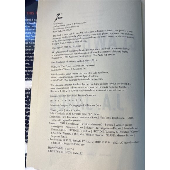 J.A. JANCE Lot of 2 Hardcover Books (Clawback & Fatal Error) - Picture 9 of 10